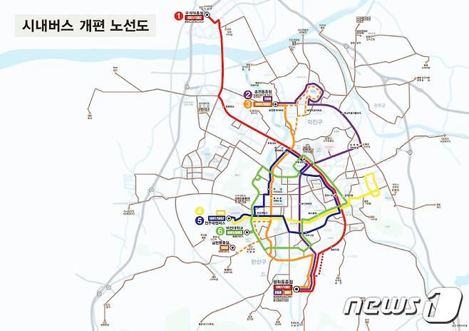 전주-완주 시내버스 개편 노선도.(전주시 제공)© 뉴스1