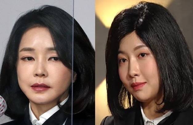 윤석열 국민의힘 대선후보 부인 김건희 씨(왼쪽), SNL 코리아에 출연 중인 배우 주현영/사진=연합(왼쪽), 쿠팡플레이 유튜브 캡처