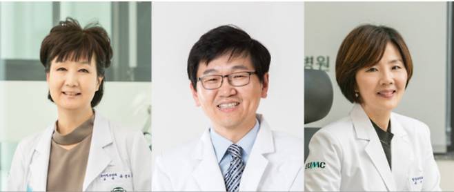 왼쪽부터 유경하 이화여대 의무부총장 겸 의료원장, 유재두 이대목동병원장, 임수미 이대서울병원장.&nbsp;이화의료원 제공
