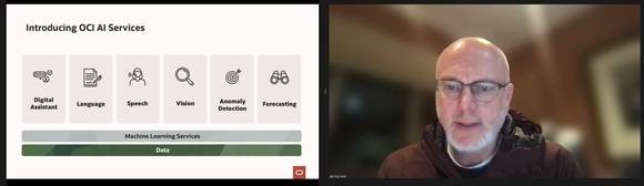 그렉 파블릭(Greg Pavlik) 오라클 OCI 수석 부사장이 14일 '오라클 신규 OCI AI 서비스 발표' 온라인 미디어 브리핑에서 발표하고 있다. [사진=오라클]