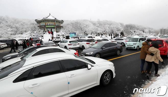 한라산 1100고지가 차량으로 붐비고 있다(뉴스1DB) © News1 오현지 기자