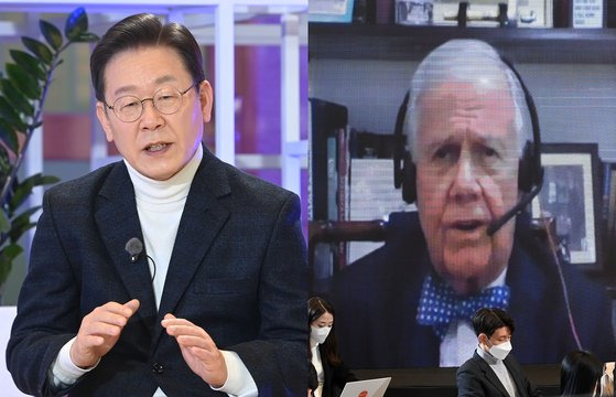 더불어민주당 이재명 대선 후보가 20일 오후 서울 성동구 KT&G 상상플래닛에서 세계적인 투자가 짐 로저스와 '대전환의 시대, 세계 5강으로 가는 길'이라는 주제로 온라인 대담을 진행했다. [국회사진기자단]