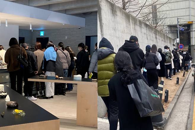 지난해 12월 23~25일 크리스마스 한정판 피크 케이크를 구입하기 위해 서울 도산공원 근처 누데이크 매장 앞에 줄을 선 사람들.