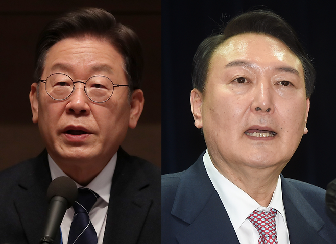 (왼쪽부터) 이재명 더불어민주당 대선 후보, 윤석열 국민의힘 대선 후보 / 사진 = 국회사진기자단