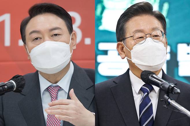 (왼쪽부터) 윤석열 국민의힘 대선 후보, 이재명 더불어민주당 대선 후보 / 사진=국회사진기자단