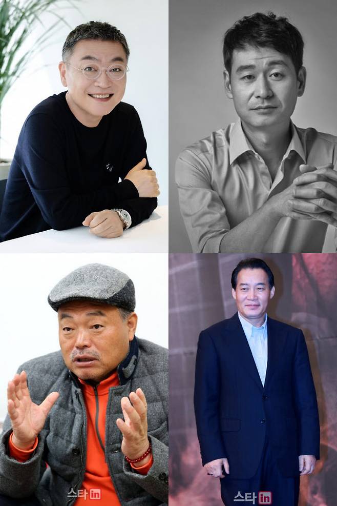 (왼쪽부터 시계방향)이재명 더불어민주당 대선 후보 지지를 선언한 배우 김의성, 박혁권과 윤석열 국민의힘 대선 후보 지지를 밝힌 독고영재, 김흥국. (사진=키이스트, 미스틱스토리, 이데일리DB)