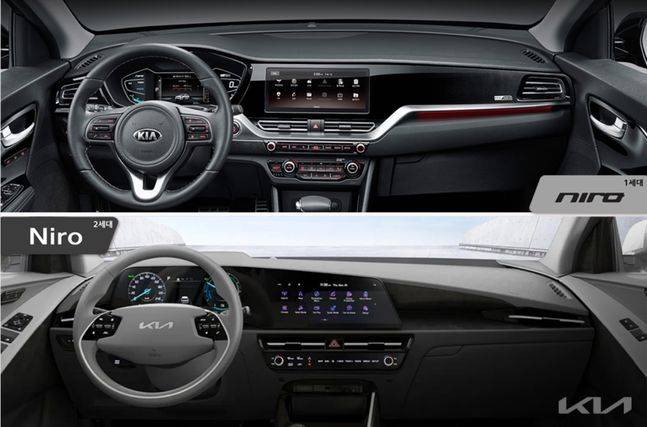 1세대 니로(위)와 2세대 니로 인테리어. ⓒ기아