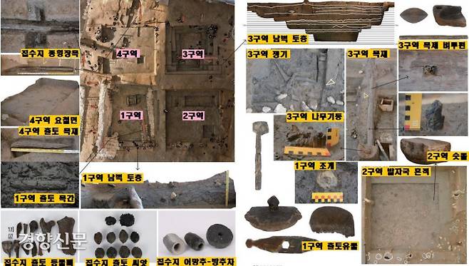 집수지에서 확인된 유물들. 명문 목간을 비롯해 동물뼈와 씨앗, 조개,  숫돌, 쟁기, 벼루 등 다양한 생활유물이 출토됐다. 특히 사람의 발자국 흔적이 다수 보였다. |한성백제박물관 제공