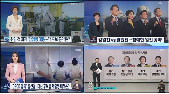 ▲ 정책검증 방송 보도(왼쪽 위부터 시계방향으로 KBS 2월17일·MBN 2월18일·SBS 2월21일·MBC 2월23일)