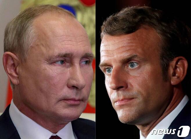 블라디미르 푸틴러시아 대통령(좌) 과 에마뉘엘 마크롱 프랑스 대통령. © AFP=뉴스1 © News1