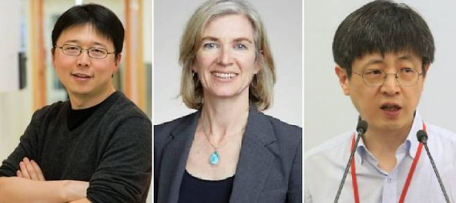 브로드연구소의 펑 장 MIT교수(맨 왼쪽), 제니퍼 다우드나 UC버클리 교수, 툴젠 공동창업자인 김진수 기초과학연구원(IBS) 유전체교정연구단 수석연구위원.
