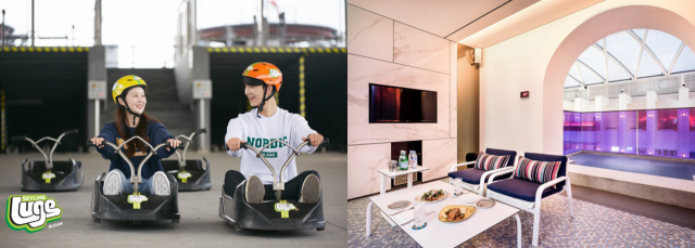 파라다이스호텔 부산 ‘스카이라인 루지’(왼쪽)와 파라다이스시티 ‘씨메르’ 프라이빗 카바나/파라다이스