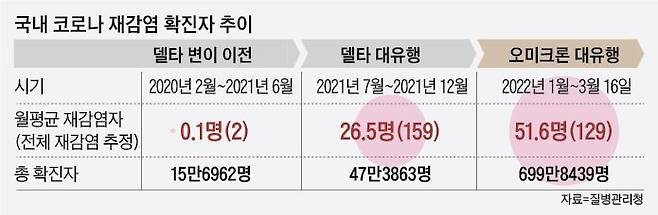국내 코로나 재감염 확진자 추이