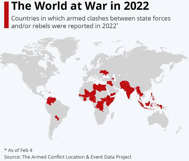 2022년 현재 분쟁 중인 지역 /사진=스태티스타(Statista)
