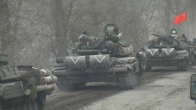 우크라이나 침공에 동원된 러시아군 탱크들