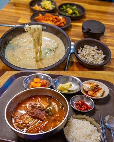 행복들깨칼국수(위), 샘터마루의 육개장