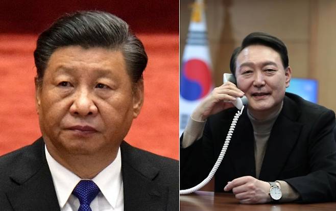 왼쪽은 시진핑 중국 국가주석, 오른쪽은 윤석열 대통령 당선인
