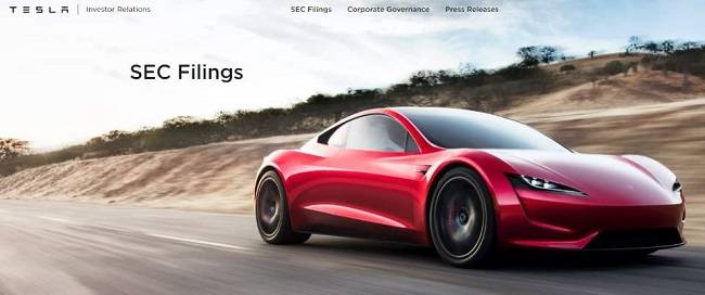 테슬라 SEC 관련 공시페이지/출처=테슬라