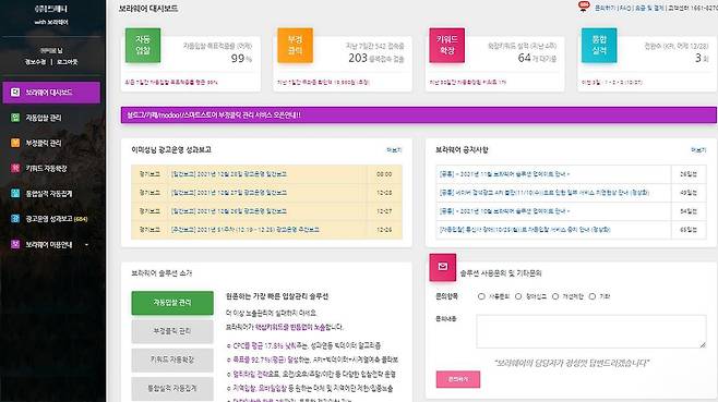 검색 광고 광리 도구로 성과를 분석하는 모습. 출처 = 보라웨어