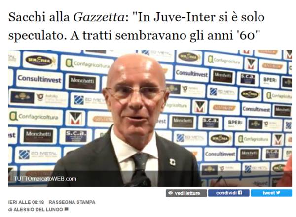 이탈리아 축구에 대한 날선 말을 하며 토트넘을 언급한 아리고 사키. 사진｜이탈리아 언론 투토 메르카토