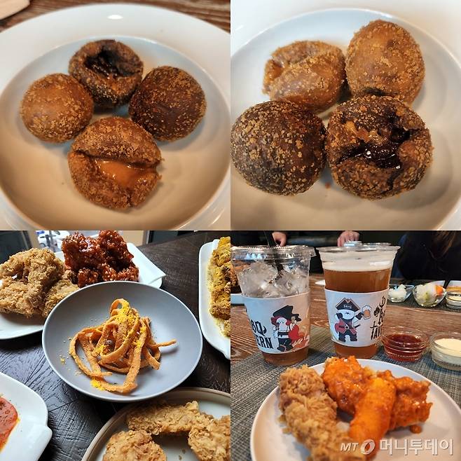 사진 왼쪽 위부터 씨솔트카라멜볼과 초코치즈볼, 스파클링 레몬보이, 수제맥주 바이젠, 치즐링칩스./사진=구단비 기자