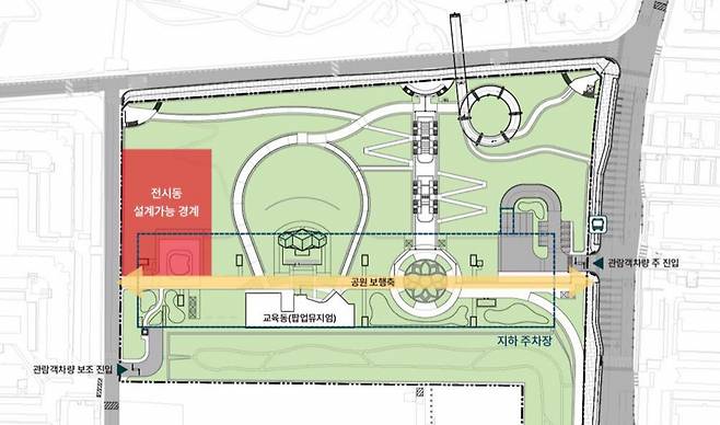 성남역사박물관 전시동(빨간색 바닥 표시) 건축 설계 위치도. / 사진제공=성남시