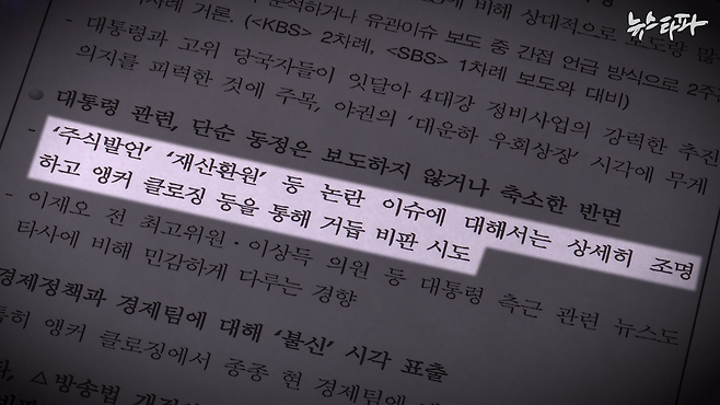 ▲ 'MBC 뉴스데스크 보도 분석' 문건에 나오는 MBC의 대통령 발언 보도에 대한 분석.