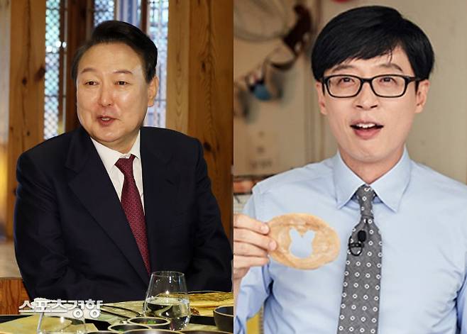 윤석열 당선인(왼쪽)의 ‘유퀴즈’ 출연을 두고 시청자 의견이 분분한 상태다. 경향신문 자료사진