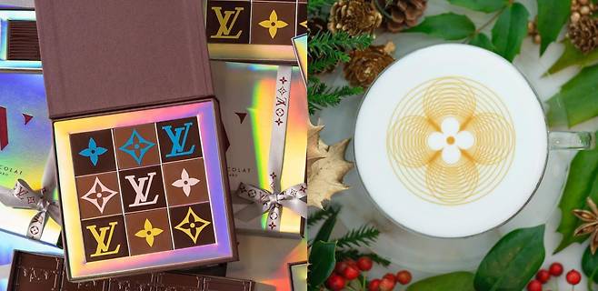 일본 루이비통 카페 '르카페브이'에서 판매 중인 초콜릿과 라떼(오른쪽)/르카페브이 인스타그램