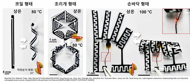 다양한 형상의 트랜스포머 전지.[연세대학교 제공]