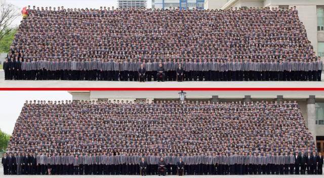 김정은 북한 국무위원장이 1일 지난달 25일 열린 조선인민혁명군 창설 90주년 열병식에 기여한 평양의 대학생 및 근로청년들과 기념사진을 찍었다고 조선중앙TV가 2일 보도했다. 연합뉴스