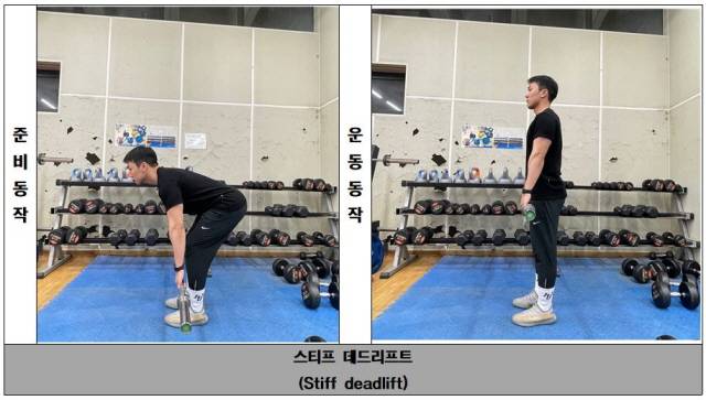 단국대 생활체육학과 황현진 학생이 스티프 데드리피트의 올바른 자세를 취하고 있다./사진=단국대 생활체육학과