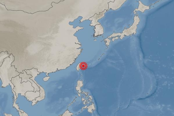 기상청은 9일 “대만 중동부 화롄 동쪽 97㎞ 해역에서 오후 3시23분 규모 6.1의 지진이 발생했다”고 밝혔다. 사진은 기상청에서 표시한 지진 발생 지점(빨간 원). 기상청