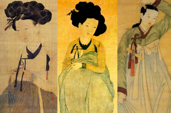 짧은 저고리 탓에 가슴이 노출된 모습. 신윤복 및 작자미상 <미인도>/ 사진=네이버 지식백과사전 캡처.