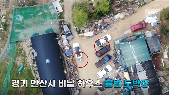 오른쪽이 불법 도박 영업장. 이들은 비닐하우스를 임대해 도박장을 운영했다.