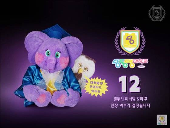 '대학교'라는 콘셉트 아래 탄생한 코끼리 교수님 '낄희'와 대학원생 부엉이 '붱철' 캐릭터. ⓒ딩동댕대학교