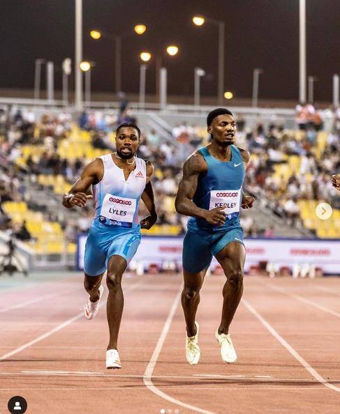 200ｍ에서 경쟁한 라일스(왼쪽)와 컬리 [세계육상연맹 인스타그램 캡처. 재판매 및 DB금지]