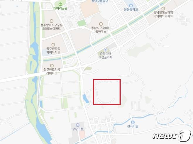 동남지역주택조합이 추진하는 충북 청주시 상당구 지북동 247 일원 동남지북자이아파트 건설 예정지.(네이버지도 갈무리).2022.5.15/© 뉴스1