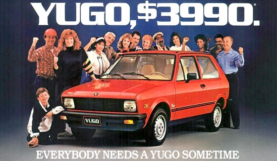 유고는 1980년대 중반 미국에 수출된 소형차로 3990달러에 판매됐다. [사진 자스타바]