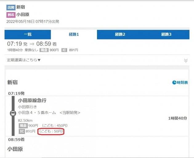 오다큐는 지난 3월12일부터 초등학생 요금을 전 구간 50엔(교통카드 이용시)으로 낮췄다. 오다큐선 시점과 종점인 신주쿠에서 오다와라(82.5㎞) 구간의 어린이 요금은 445엔에서 50엔으로 90% 인하됐다. (자료 : 오다큐 홈페이지)