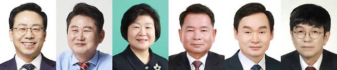 강원도교육감에 도전한 진보 진영 강삼영, 문태호 후보, 중도·보수 진영 민성숙, 신경호, 유대균, 조백송 후보(왼쪽부터).