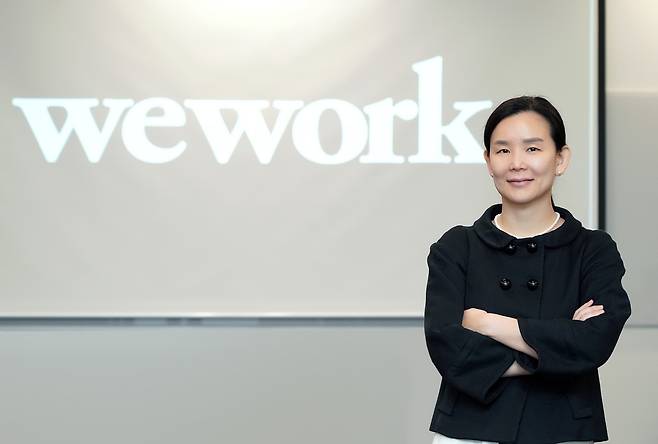 Patricia Chun, general manager of WeWork Korea, poses before the press conference held in WeWork Seoul Square branch in Central Seoul, Tuesday. (WeWork Korea)