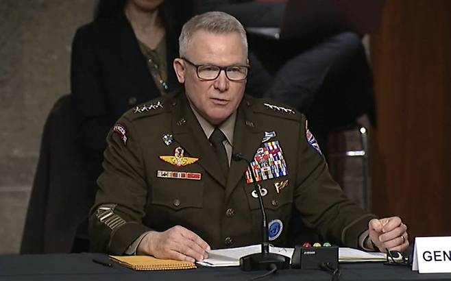 [워싱턴=뉴시스]폴 러캐머라 주한미군사령관이 지난 3월 미국 상원 군사위 청문회에 출석한 모습. (사진=상원 군사위 홈페이지 캡처) 2022.03.10. *재판매 및 DB 금지