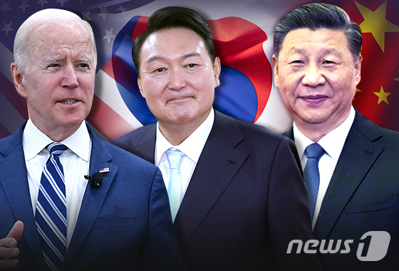 왼쪽부터 조 바이든 미국 대통령, 윤석열 대통령, 시진핑 중국 국가주석. © News1 김초희 디자이너