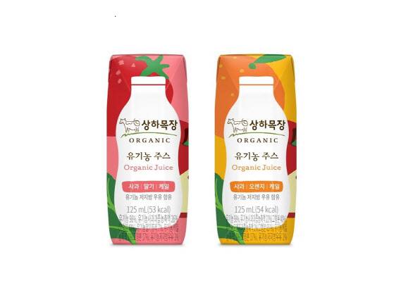 ▲매일유업 ‘상하목장 유기농주스’ 2종.(사진=매일유업)