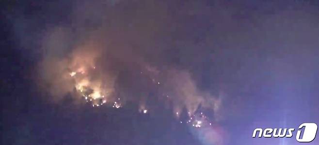 지난 18일 밤 10시 49분쯤 강원 삼척시 하장면 추동리에서 산불이 발생해 산림당국과 소방 등이 19일 오전 헬기 6대와, 진화차를 비롯한 장비 26대, 인력 252명을 투입해 진화작업을 벌이고 있다.(산림청 중앙산불방지대책본부 제공) 2022.5.19/뉴스1 신관호 기자.