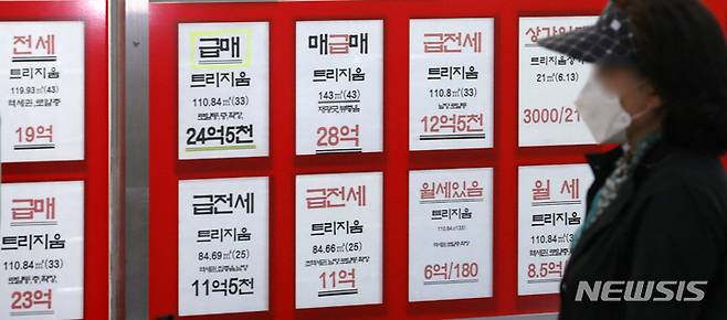 [서울=뉴시스] 조성우 기자 = 20일 오후 서울 송파구 한 아파트 상가 내 공인중개사 사무소에 시세표가 붙어있다. 2022.04.20. xconfind@newsis.com