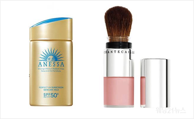 사진 : (왼쪽부터)&nbsp;아넷사 퍼펙트 UV 선스크린 스킨케어 밀크,&nbsp;샹테카이 HD래디언트 블러시