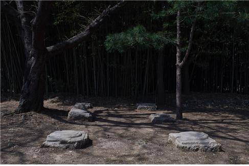 ▲ 사진3. 월지 동궁 건물터의 옛 주춧돌은 따로 모아 놓았다. ⓒ이순희