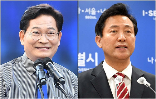 송영길(왼쪽) 더불어민주당 서울시장 후보와 오세훈 국민의힘 서울시장 후보. <연합뉴스>